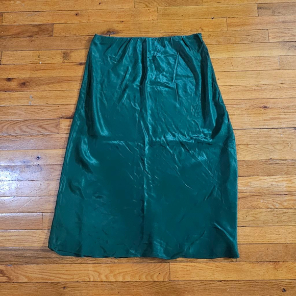 Anthropologie Womens Elastic Waistband Satin Midi A Line Skirt Green Size L - Picture 5 of 6